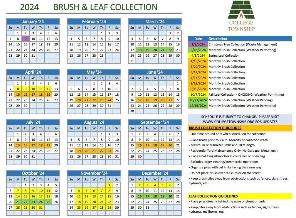 2024 College Township Brush and Leaf calendar
